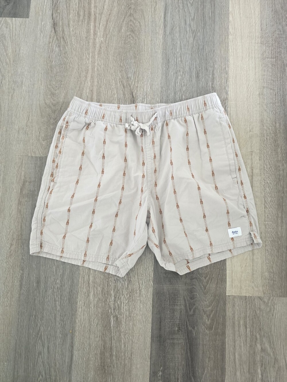 Katin Men's Beige Striped Drawstring Bermuda Shorts Size M